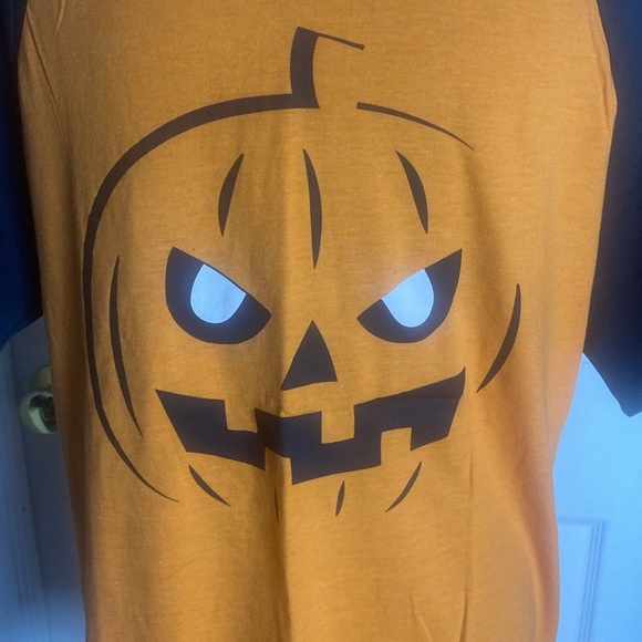 Halloween Jack-O-Lantern Pumpkin Baseball Tee Orange & Black sz L NWT - Picture 2 of 2